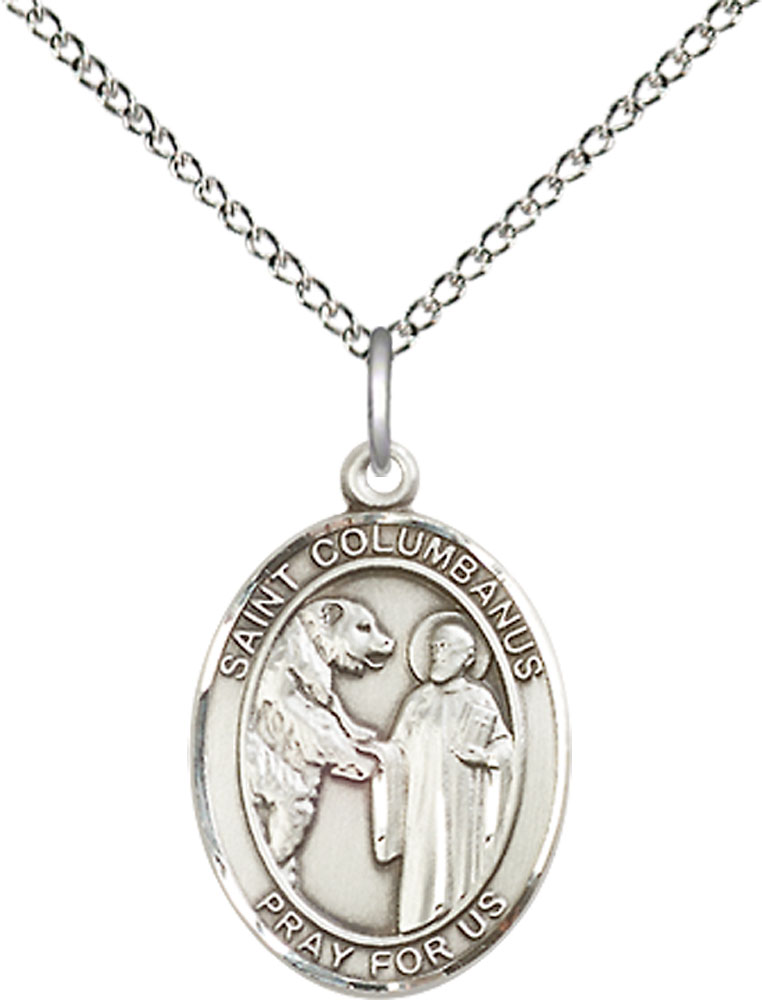 Sterling Silver Saint Columbanus Pendant on a 18 inch Sterling Silver Light Curb chain
