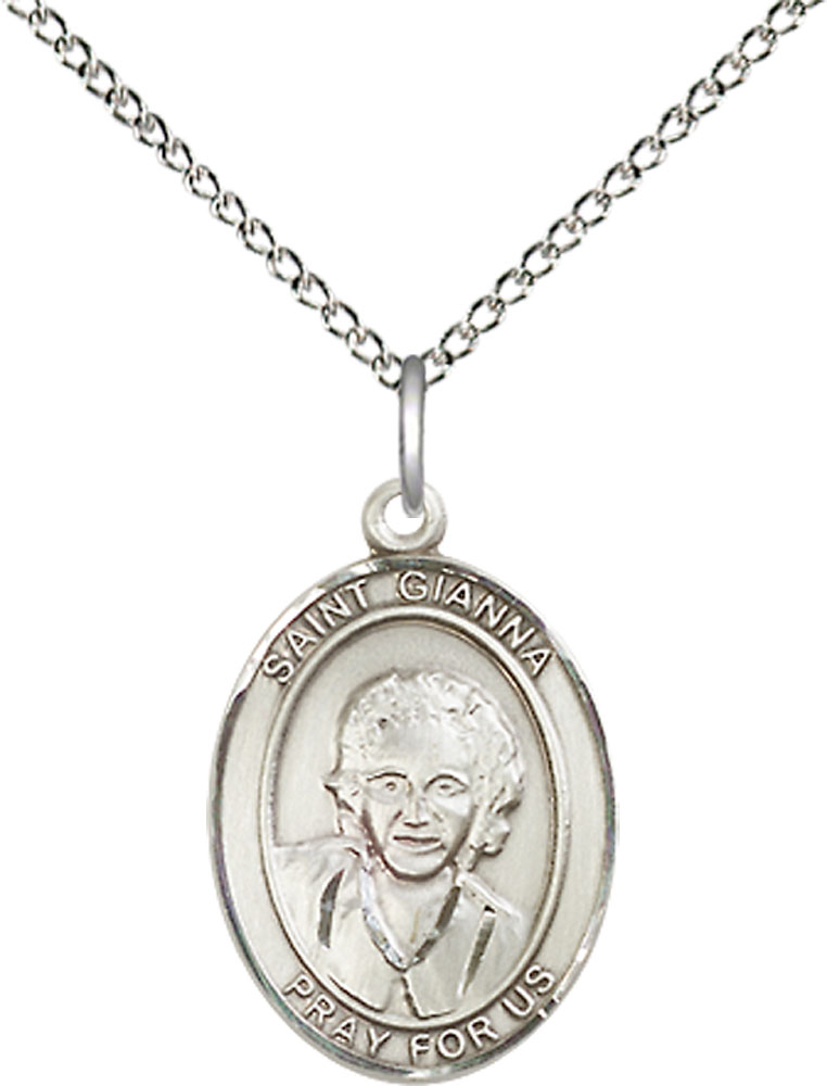 Sterling Silver Saint Gianna Pendant on a 18 inch Sterling Silver Light Curb chain