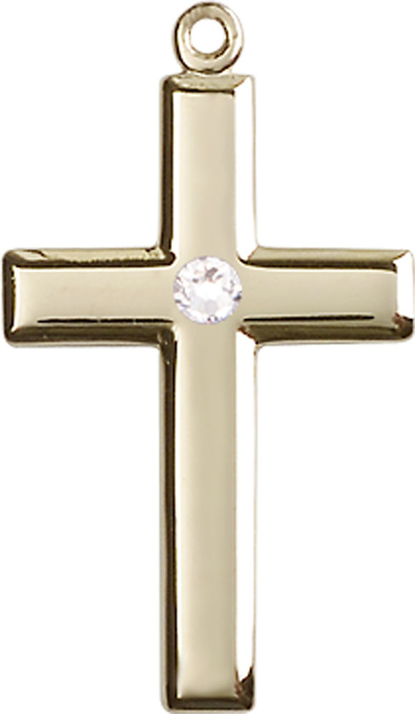 14kt Gold Cross Medal with a 3mm Crystal Swarovski stone