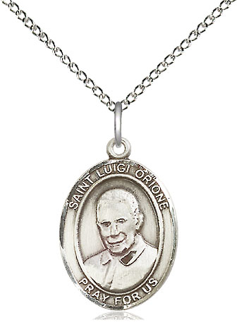 Sterling Silver Saint Luigi Orione Pendant on a 18 inch Sterling Silver Light Curb chain