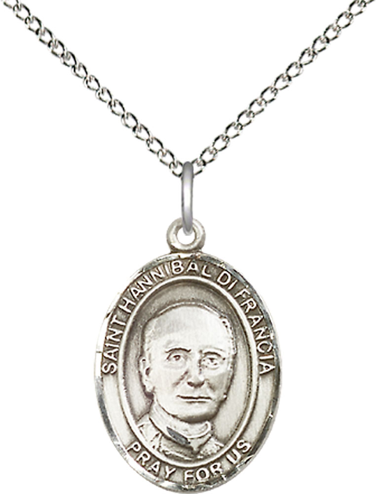 Sterling Silver Saint Hannibal Pendant on a 18 inch Sterling Silver Light Curb chain