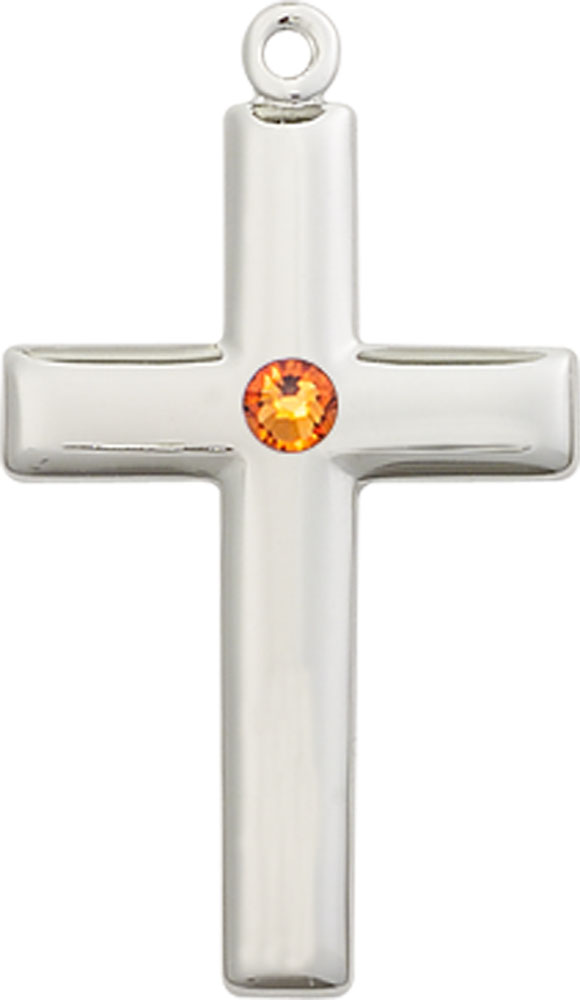Sterling Silver Cross Medal with a 3mm Topaz Swarovski stone