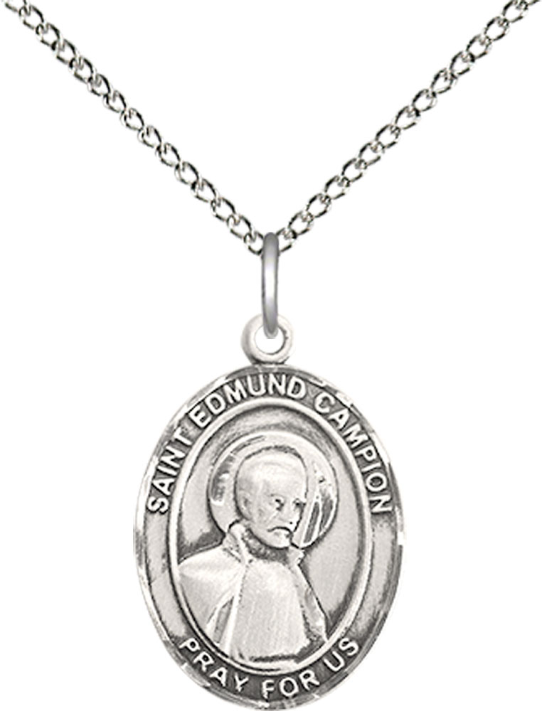 Sterling Silver Saint Edmund Campion Pendant on a 18 inch Sterling Silver Light Curb chain