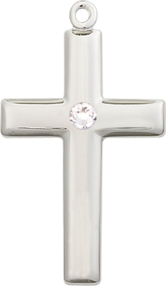 Sterling Silver Cross Medal with a 3mm Crystal Swarovski stone