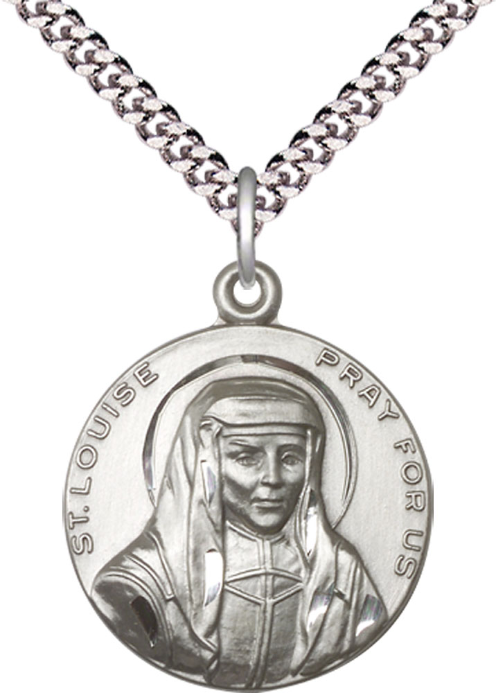 Sterling Silver Saint Louise Pendant on a 24 inch Light Rhodium Heavy Curb chain
