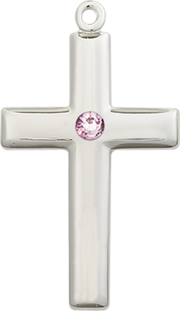 Sterling Silver Cross Medal with a 3mm Light Amethyst Swarovski stone