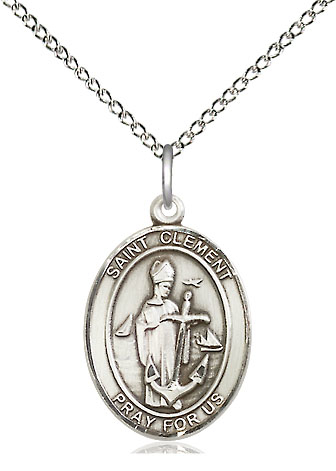Sterling Silver Saint Clement Pendant on a 18 inch Sterling Silver Light Curb chain