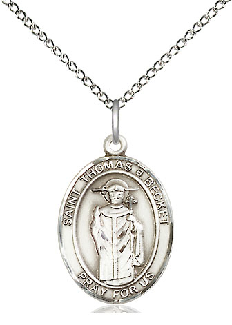 Sterling Silver Saint Thomas A Becket Pendant on a 18 inch Sterling Silver Light Curb chain