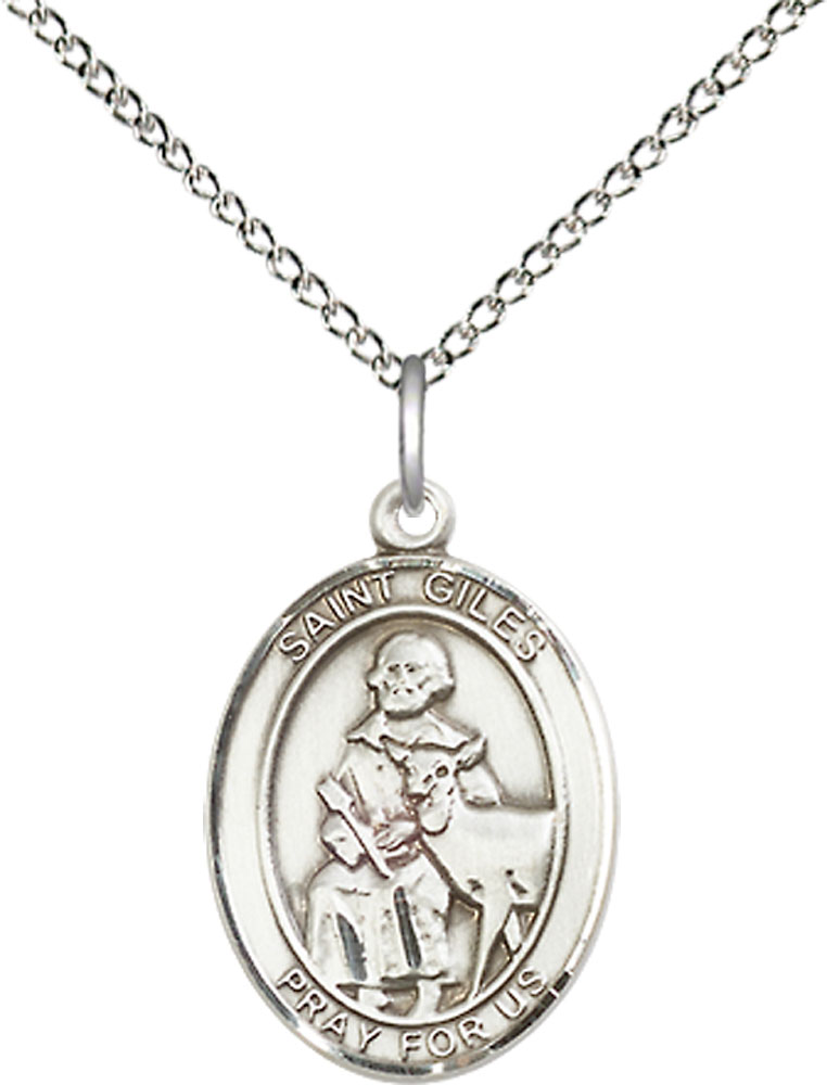 Sterling Silver Saint Giles Pendant on a 18 inch Sterling Silver Light Curb chain