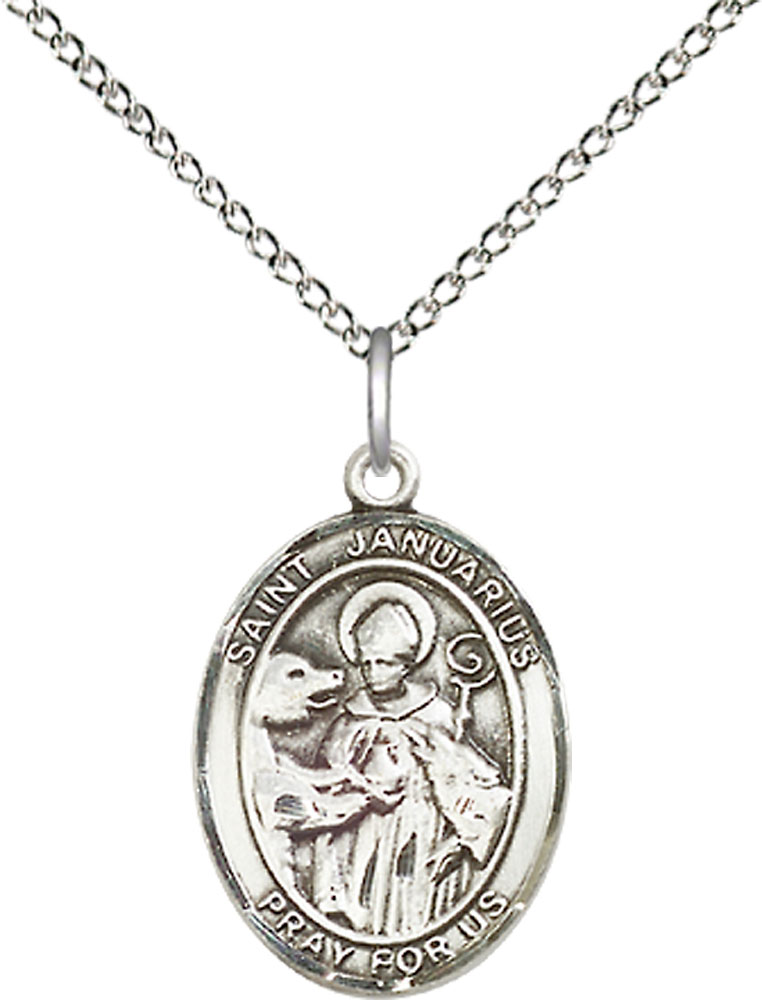 Sterling Silver Saint Januarius Pendant on a 18 inch Sterling Silver Light Curb chain