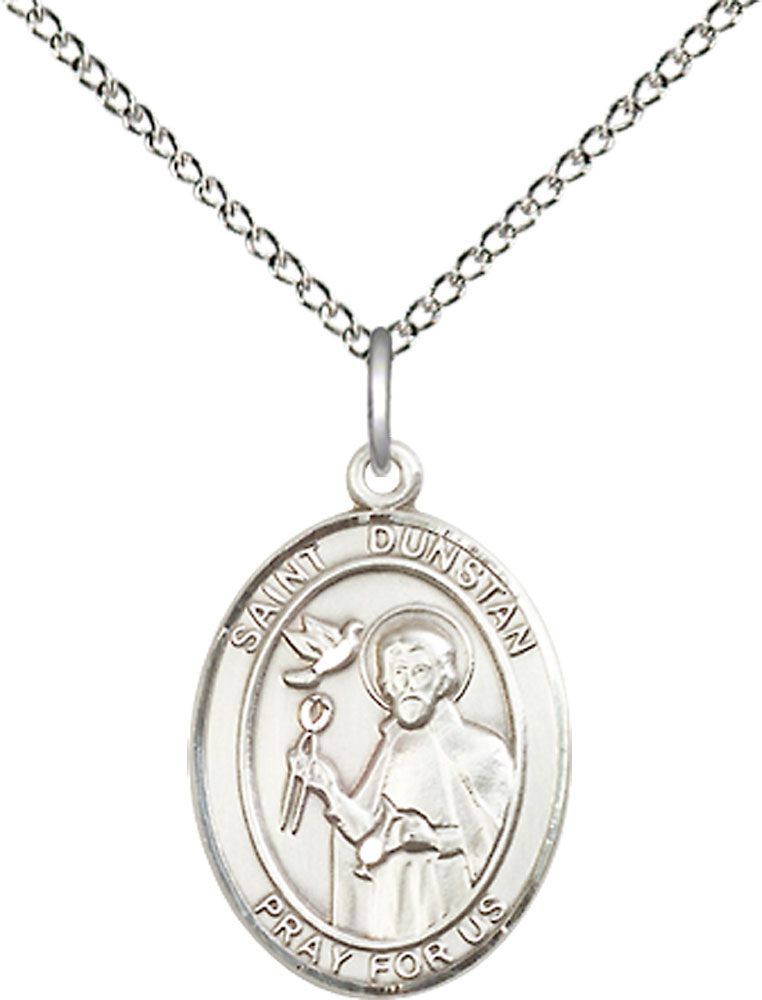 Sterling Silver Saint Dunstan Pendant on a 18 inch Sterling Silver Light Curb chain