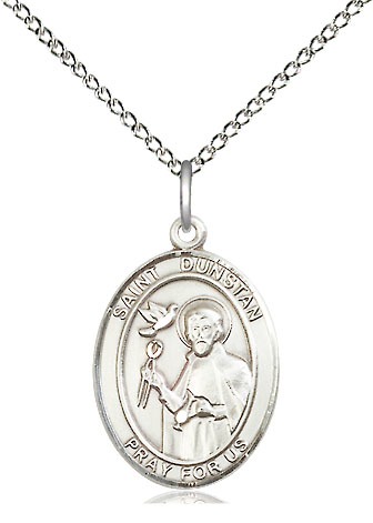 Sterling Silver Saint Dunstan Pendant on a 18 inch Sterling Silver Light Curb chain