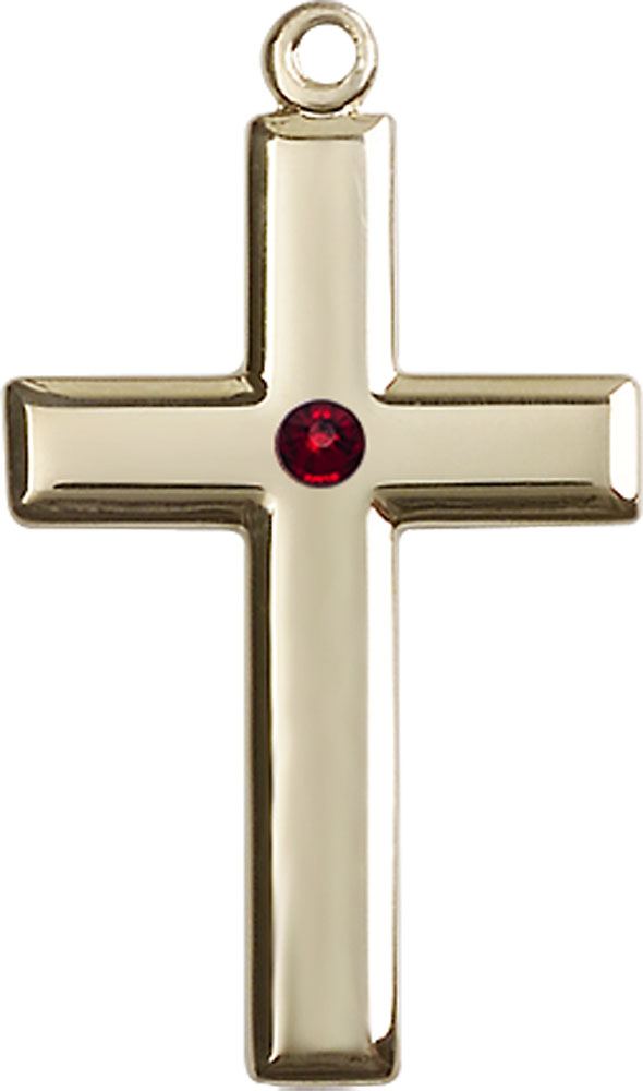 14kt Gold Filled Cross Medal with a 3mm Garnet Swarovski stone