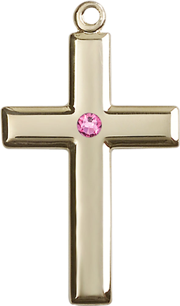 14kt Gold Filled Cross Medal with a 3mm Rose Swarovski stone