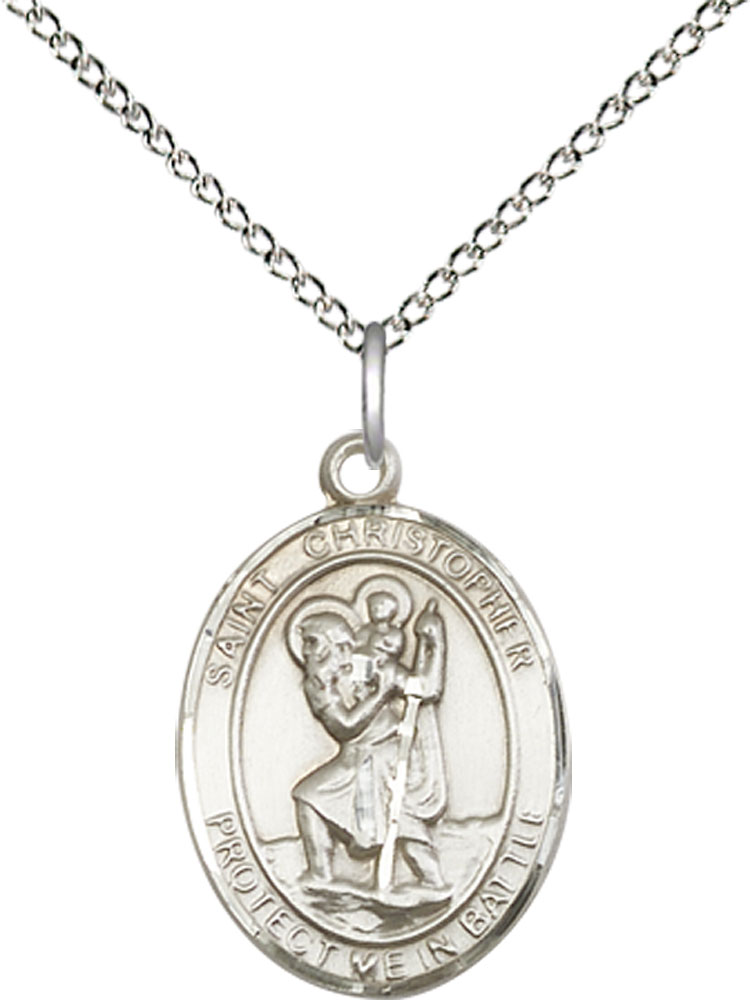 Sterling Silver Saint Christopher Pendant on a 18 inch Sterling Silver Light Curb chain