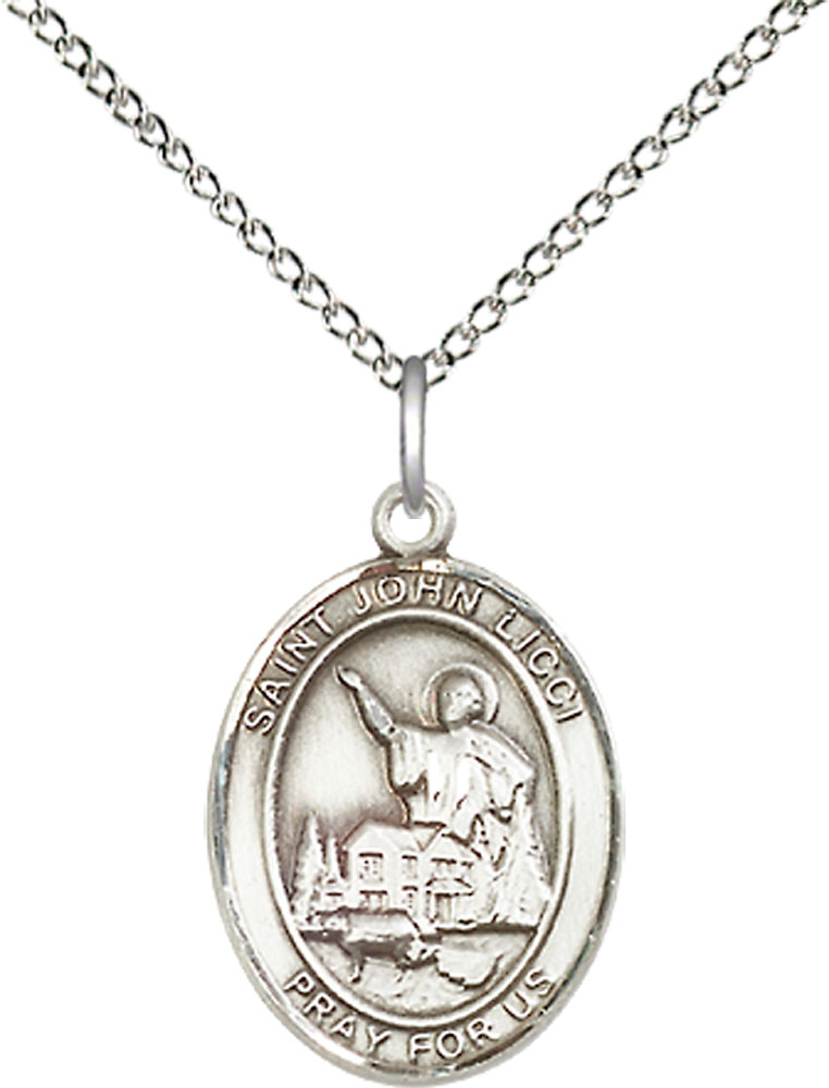 Sterling Silver Saint John Licci Pendant on a 18 inch Sterling Silver Light Curb chain