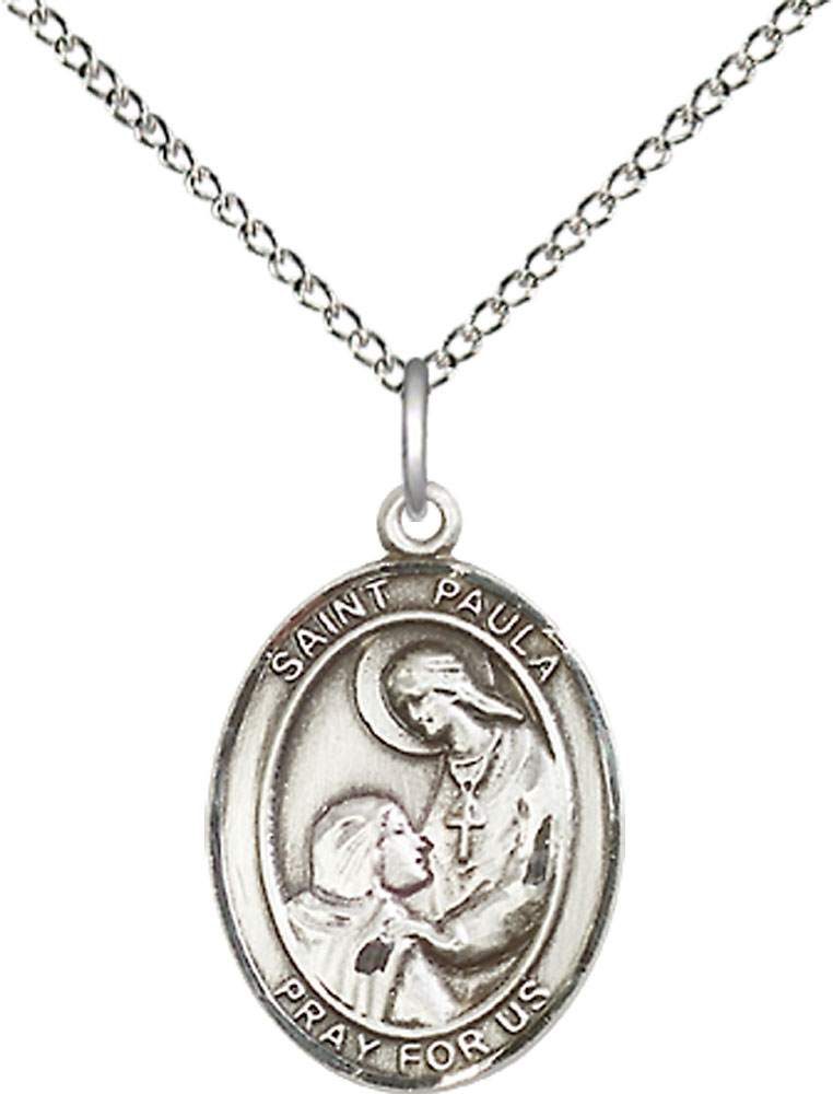 Sterling Silver Saint Paula Pendant on a 18 inch Sterling Silver Light Curb chain
