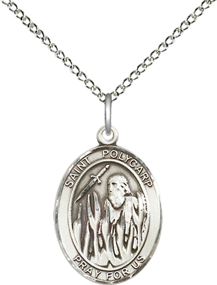 Sterling Silver Saint Polycarp of Smyrna Pendant on a 18 inch Sterling Silver Light Curb chain