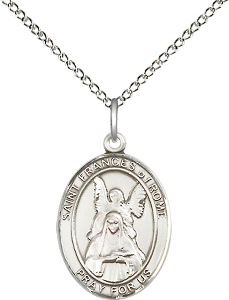 Sterling Silver Saint Frances of Rome Pendant on a 18 inch Sterling Silver Light Curb chain