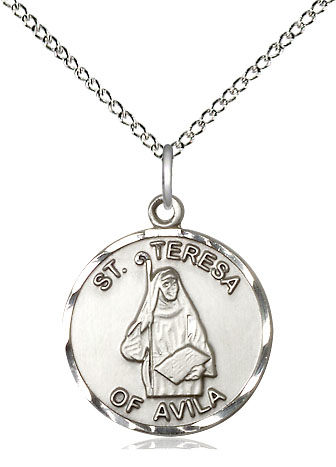 Sterling Silver Saint Theresa Pendant on a 18 inch Sterling Silver Light Curb chain
