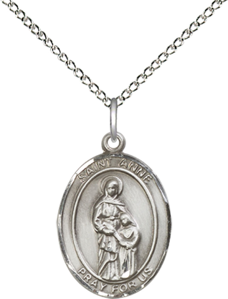 Sterling Silver Saint Anne Pendant on a 18 inch Sterling Silver Light Curb chain
