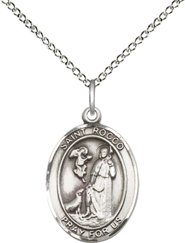 Sterling Silver Saint Rocco Pendant on a 18 inch Sterling Silver Light Curb chain
