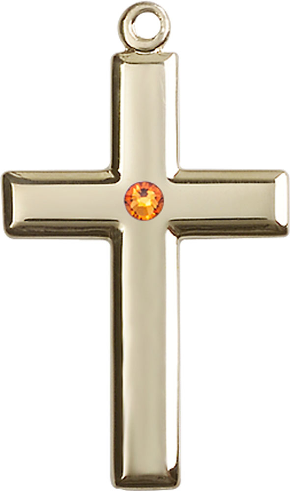 14kt Gold Cross Medal with a 3mm Topaz Swarovski stone