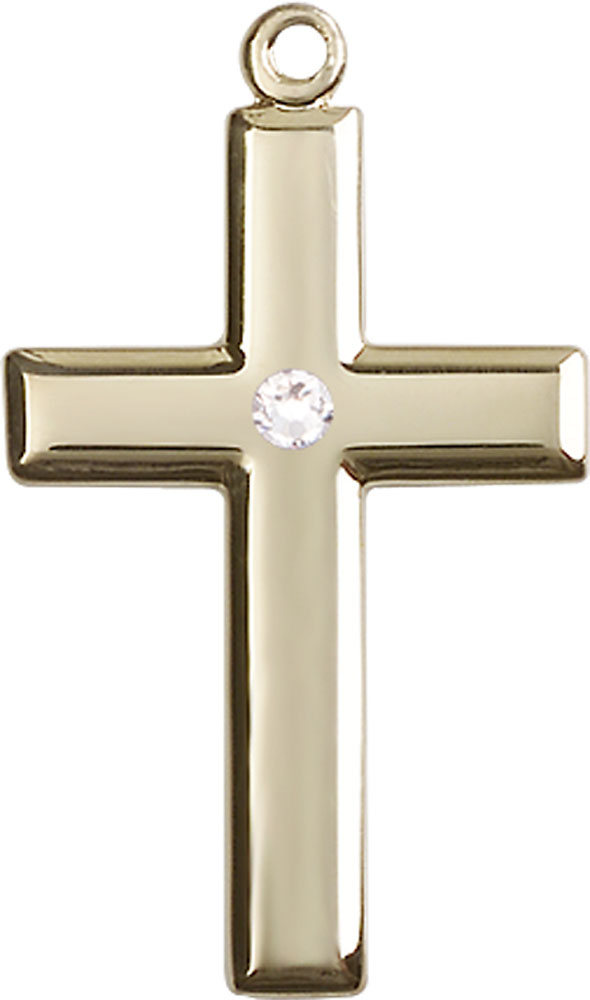 14kt Gold Cross Medal with a 3mm Crystal Swarovski stone