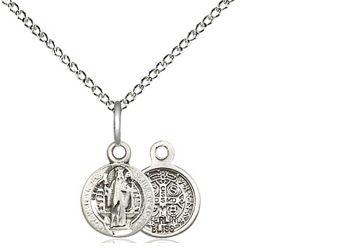 Sterling Silver Saint Benedict Pendant on a 18 inch Sterling Silver Light Curb chain