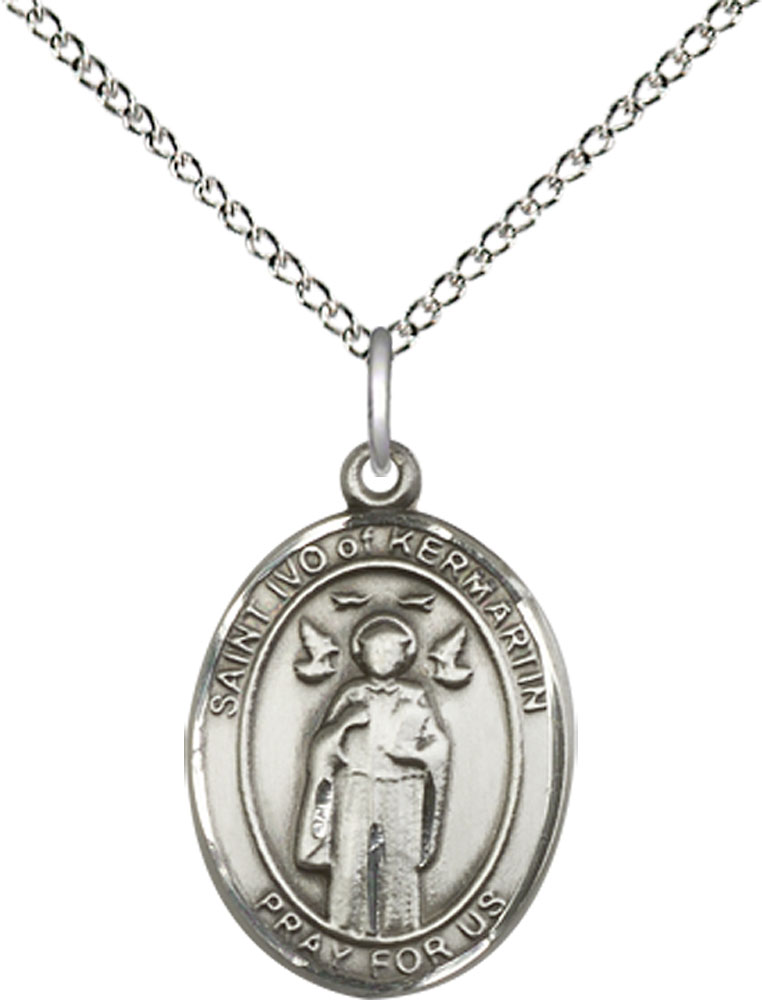 Sterling Silver Saint Ivo Pendant on a 18 inch Sterling Silver Light Curb chain