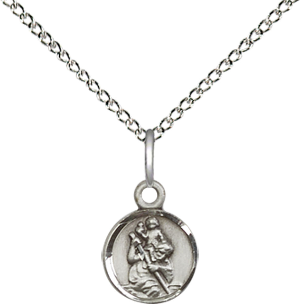 Sterling Silver Saint Christopher Pendant on a 18 inch Sterling Silver Light Curb chain