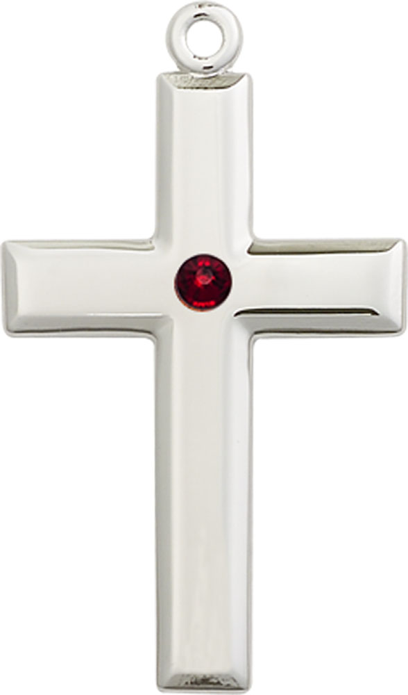 Sterling Silver Cross Medal with a 3mm Garnet Swarovski stone