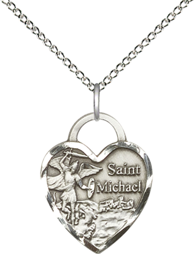 Sterling Silver Saint Michael the Archangel Pendant on a 18 inch Sterling Silver Light Curb chain