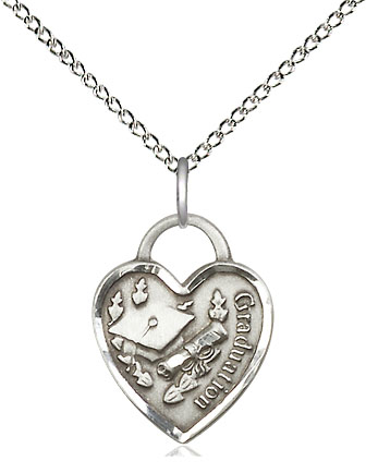 Sterling Silver Graduation Heart Pendant on a 18 inch Sterling Silver Light Curb chain