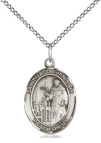 Sterling Silver Saint Jacob of Nisibis Pendant on a 18 inch Sterling Silver Light Curb chain
