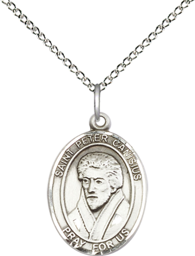 Sterling Silver Saint Peter Canisius Pendant on a 18 inch Sterling Silver Light Curb chain