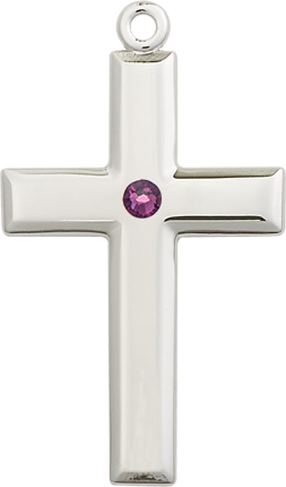 Sterling Silver Cross Medal with a 3mm Amethyst Swarovski stone