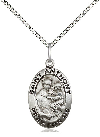 Sterling Silver Saint Anthony of Padua Pendant on a 18 inch Sterling Silver Light Curb chain
