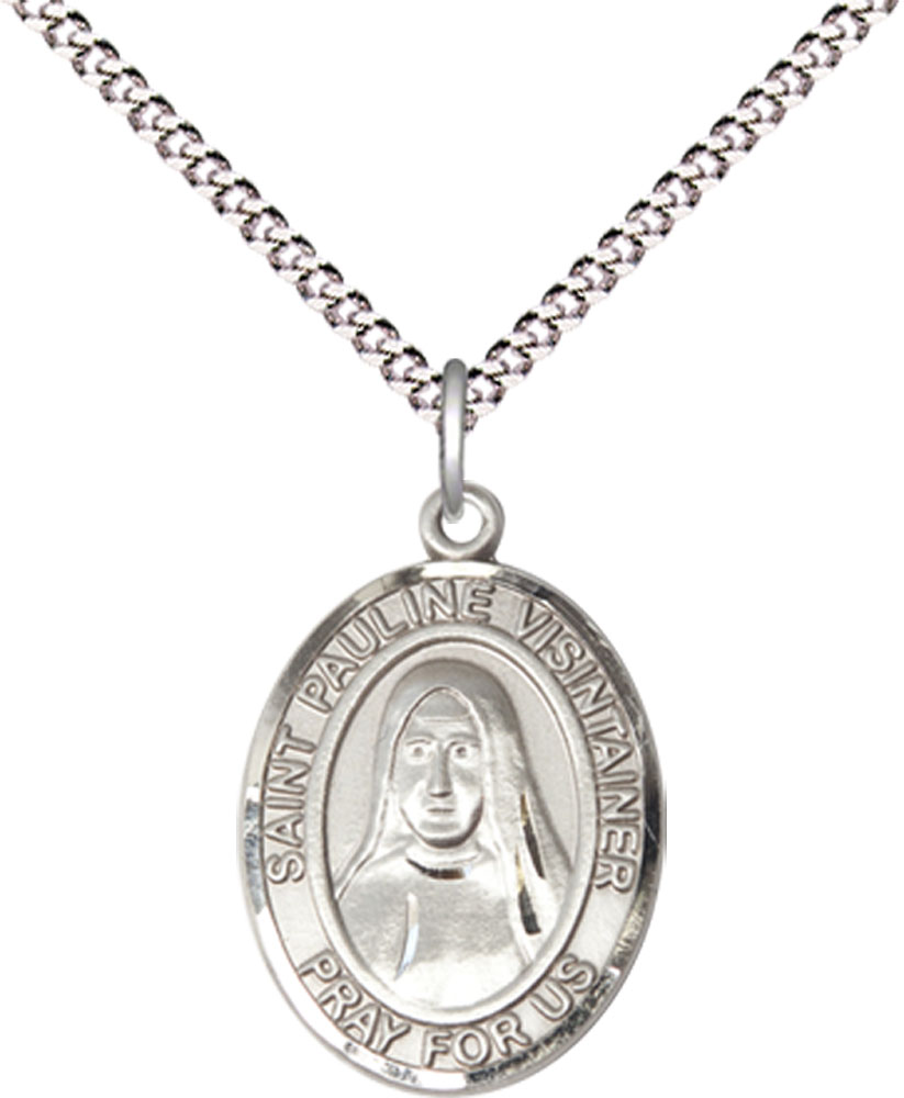 Sterling Silver Saint Pauline Visintainer Pendant on a 18 inch Light Rhodium Light Curb chain