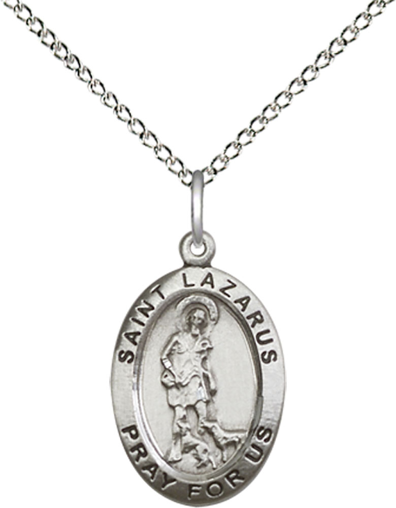 Sterling Silver Saint Lazarus Pendant on a 18 inch Sterling Silver Light Curb chain