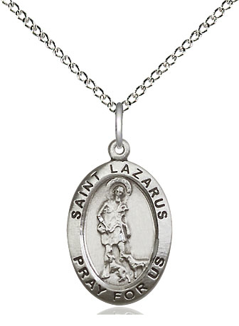Sterling Silver Saint Lazarus Pendant on a 18 inch Sterling Silver Light Curb chain