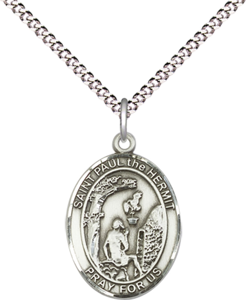 Sterling Silver Paul the Hermit Pendant on a 18 inch Light Rhodium Light Curb chain
