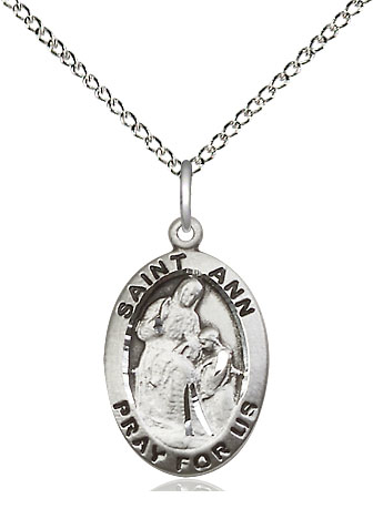 Sterling Silver Saint Ann Pendant on a 18 inch Sterling Silver Light Curb chain