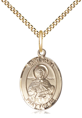 14kt Gold Filled Saint Daria Pendant on a 18 inch Gold Plate Light Curb chain