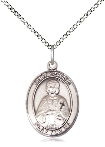 Sterling Silver Saint Gerald Pendant on a 18 inch Sterling Silver Light Curb chain