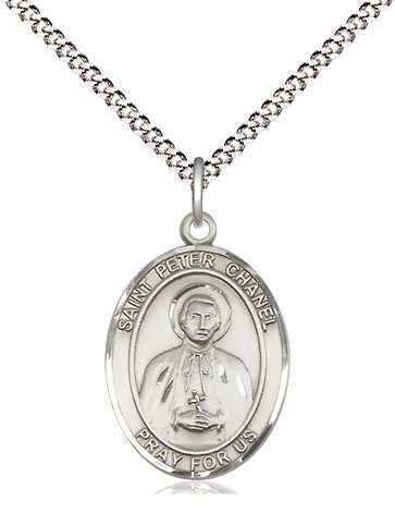Sterling Silver Saint Peter Chanel Pendant on a 18 inch Light Rhodium Light Curb chain