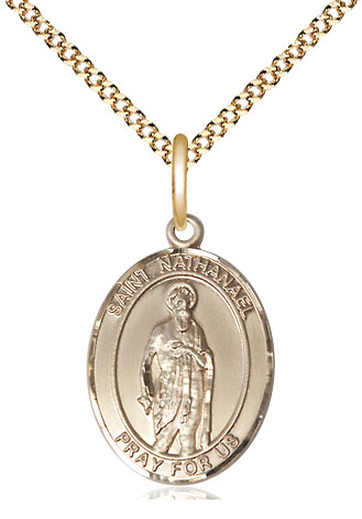 14kt Gold Filled Saint Nathanael Pendant on a 18 inch Gold Plate Light Curb chain