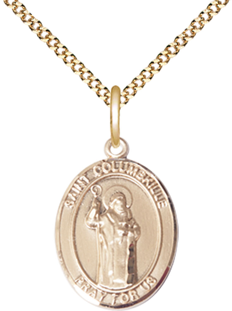14kt Gold Filled Saint Columbkille Pendant on a 18 inch Gold Plate Light Curb chain