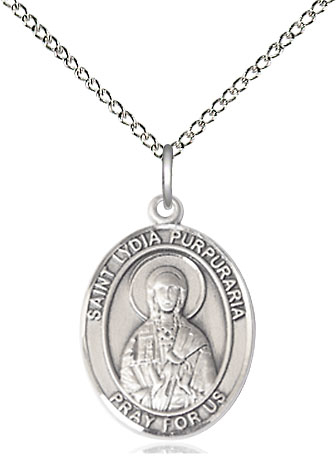 Sterling Silver Saint Lydia Purpuraria Pendant on a 18 inch Sterling Silver Light Curb chain