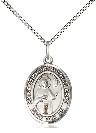 Sterling Silver Saint Anthony Mary Claret Pendant on a 18 inch Sterling Silver Light Curb chain